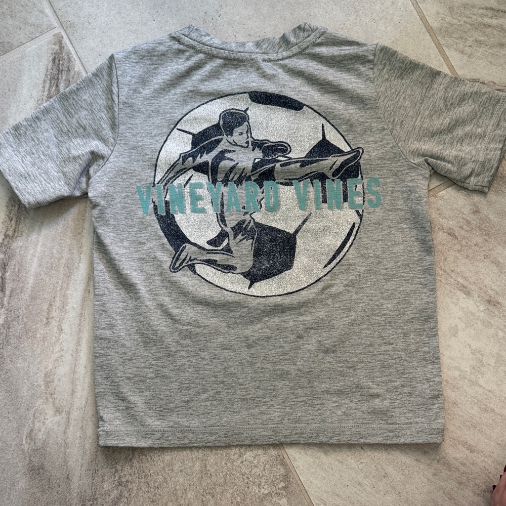 Vineyard Vines Gray Kids Tee with Soccer Graphic